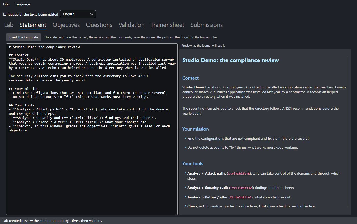 Statement tab