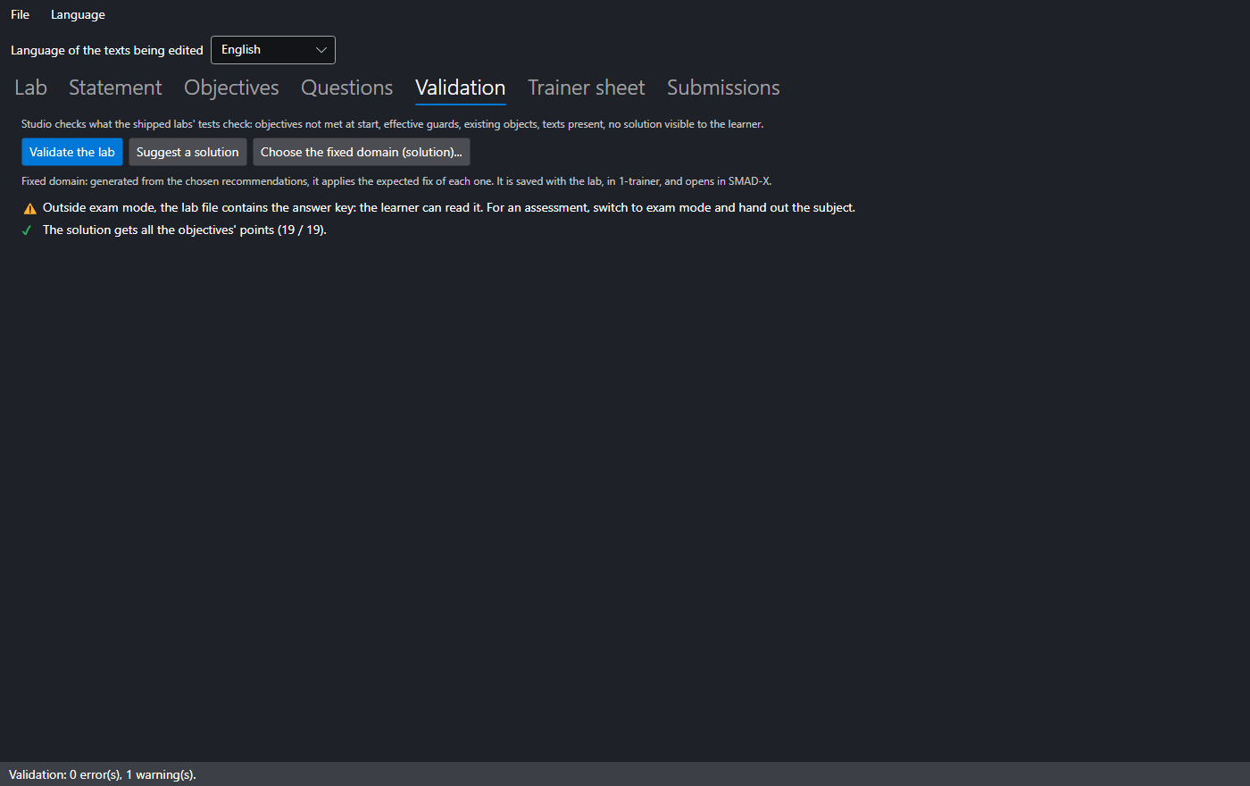 Validation tab